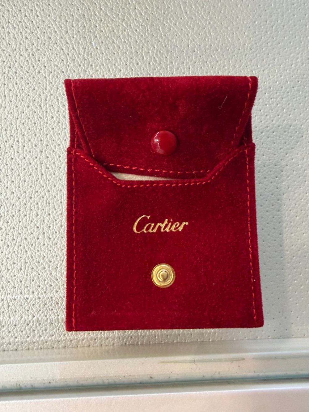 Cartier Red Velvet Snap Pouch with Gold Logo